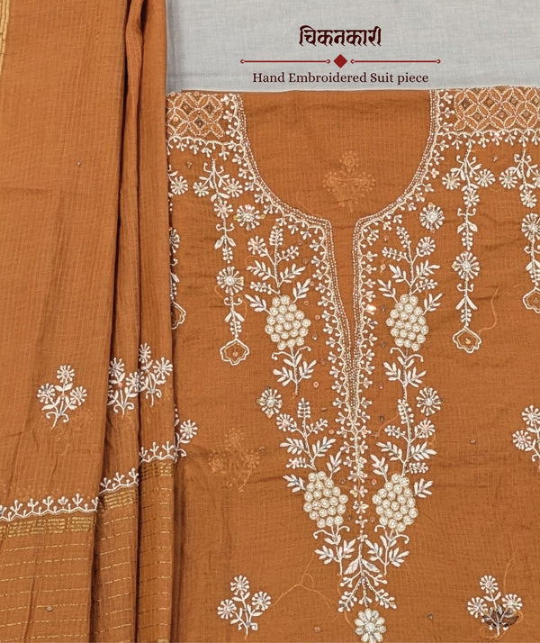Chikankari Hand Embroidered Maheshwari silk Suit piece