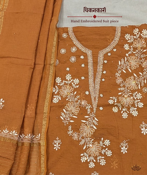 Chikankari Hand Embroidered Maheshwari silk Suit piece