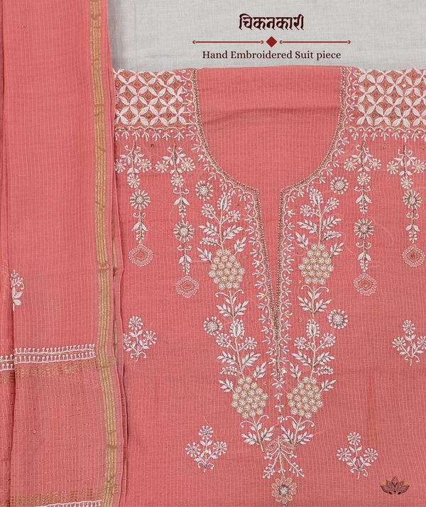 Chikankari Hand Embroidered Maheshwari silk Suit piece