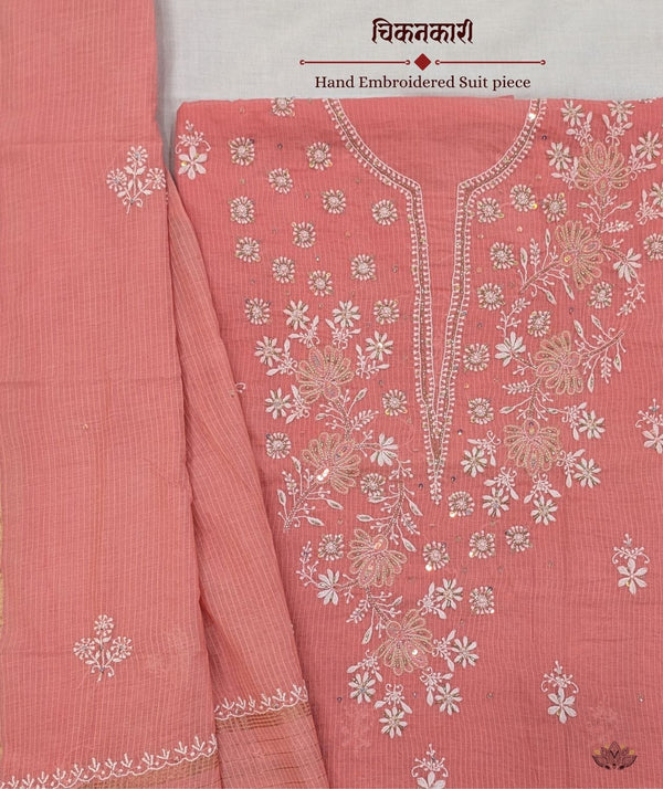 Chikankari Hand Embroidered Maheshwari silk Suit piece