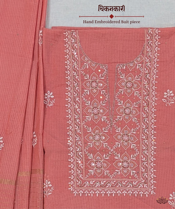 Chikankari Hand Embroidered Maheshwari silk Suit piece