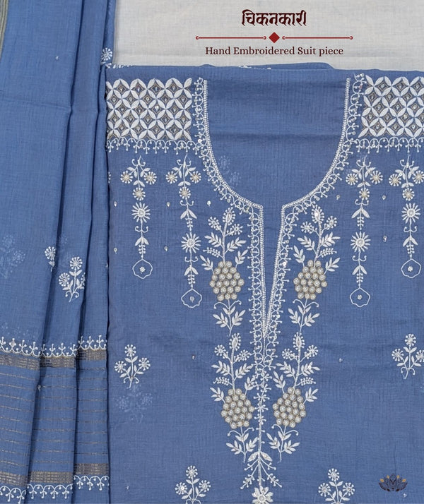 Chikankari Hand Embroidered Maheshwari silk Suit piece