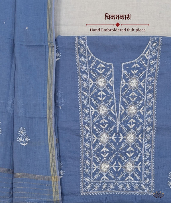 Chikankari Hand Embroidered Maheshwari silk Suit piece