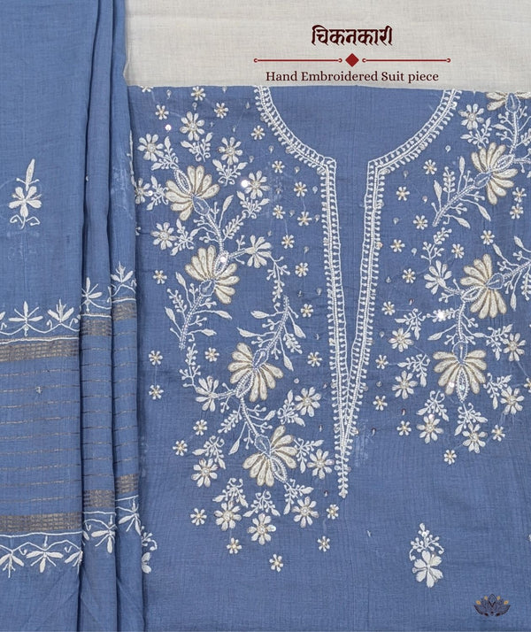 Chikankari Hand Embroidered Maheshwari silk Suit piece
