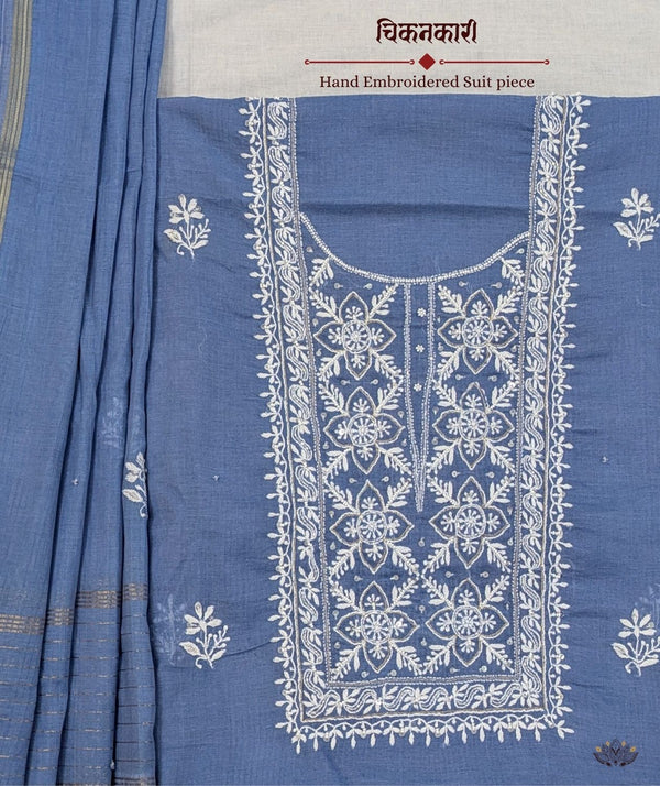 Chikankari Hand Embroidered Maheshwari silk Suit piece
