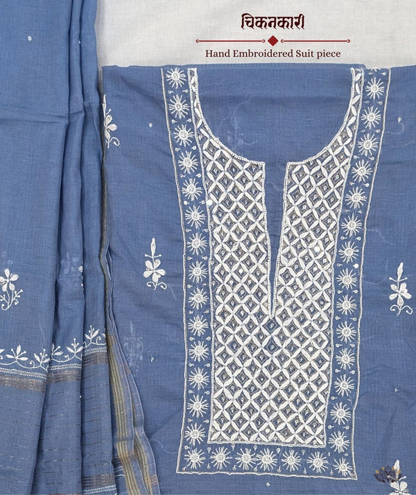 Chikankari Hand Embroidered Maheshwari silk Suit piece