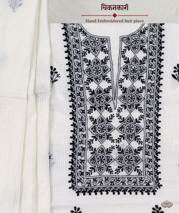 Chikankari Hand Embroidered Maheshwari silk Suit piece