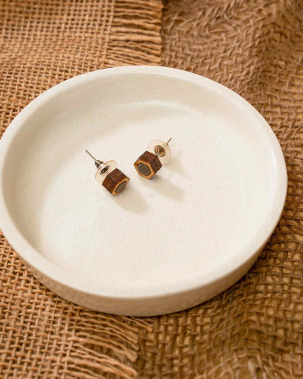 WHE Unisex Grey Hexagon Repurposed Fabric and Wood Stud