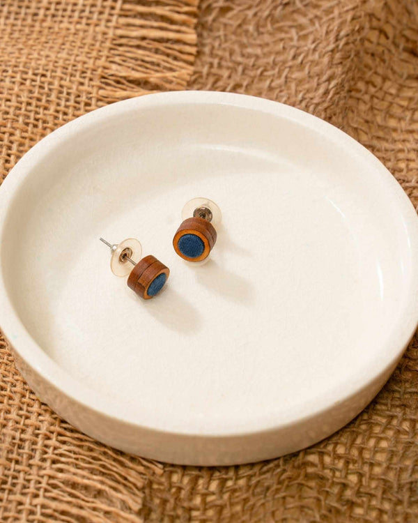 WHE Unisex Blue Round Repurposed Fabric and Wood Studs