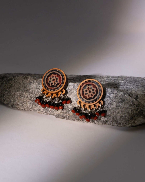 WHE Multicolor Ajrakh Repurposed Fabric and Wood Round Studs