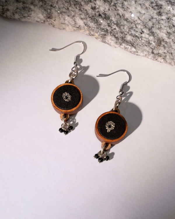 WHE Black Fabric and Repurposed Wood Danglers