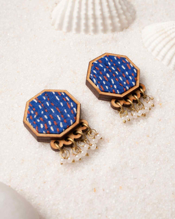 WHE Blue Kantha Repurposed Silk Fabric and Wood Studs