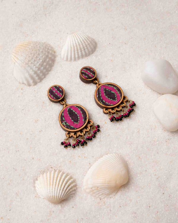 WHE Multicolor Kantha Silk Fabric and Repurposed Wood Earrings