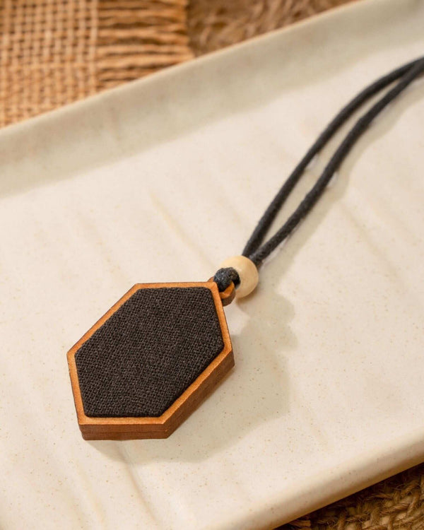 WHE Unisex Black Repurposed Fabric and Wood Pendant