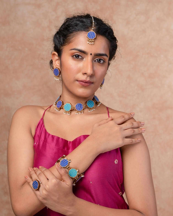 WHE Neel Tarang Kantha Repurposed Silk Fabric and Wood Necklace