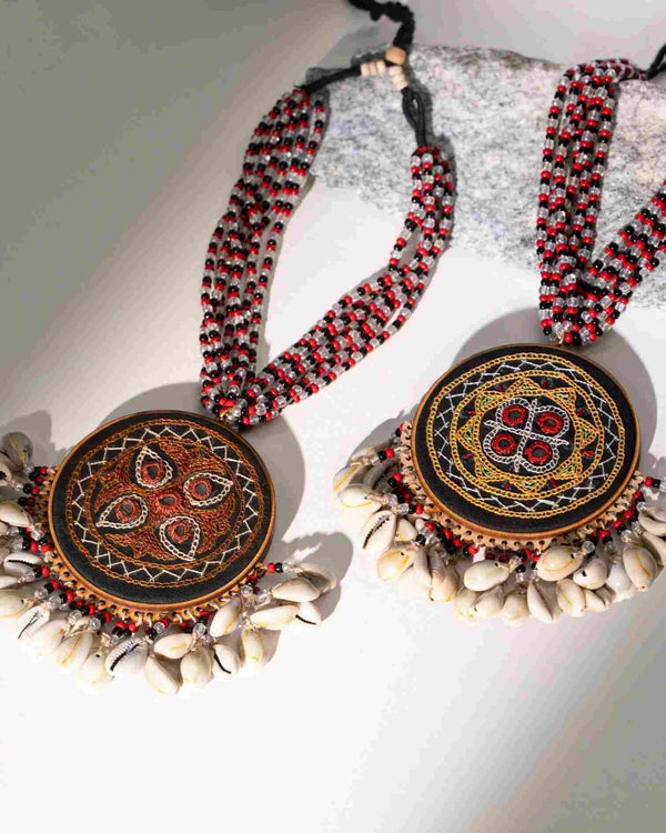 WHE Two in One Hand Embroidered Multicolor pendant Choker
