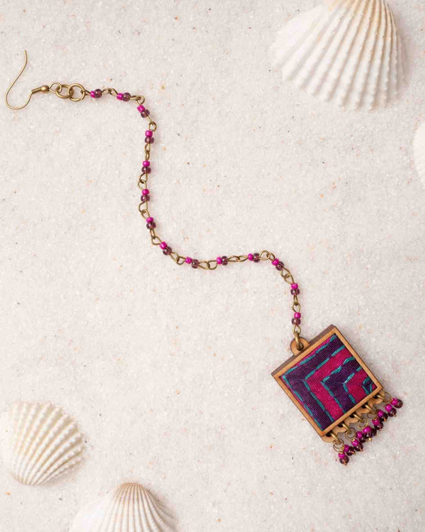 "WHE Pink Purple Kantha Repurposed Silk Fabric and Wood  Tikka "