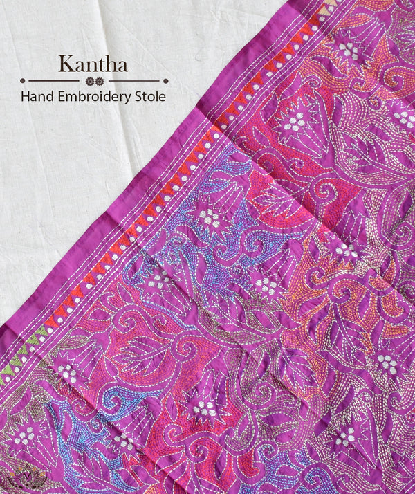 Kantha Embroidered Art Silk Stole