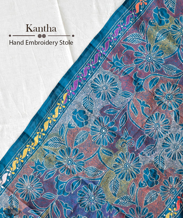 Kantha Embroidered Art Silk Stole