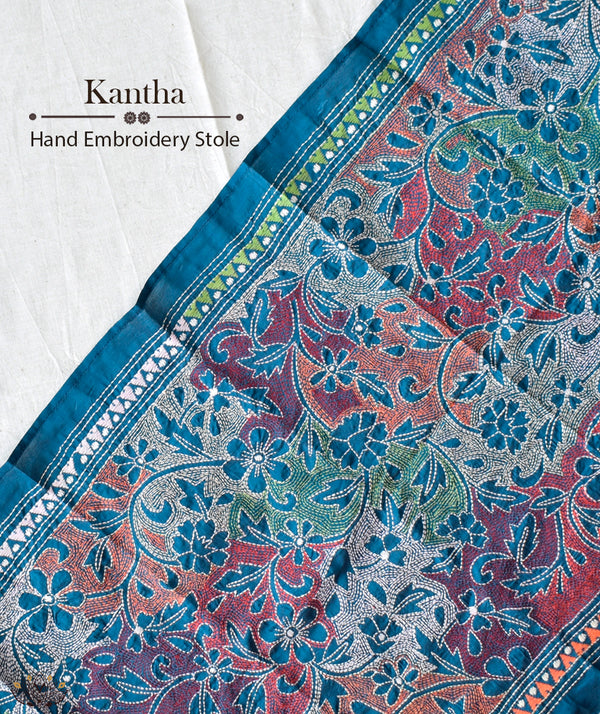 Kantha Embroidered Art Silk Stole