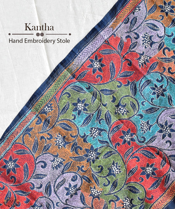 Kantha Embroidered Art Silk Stole