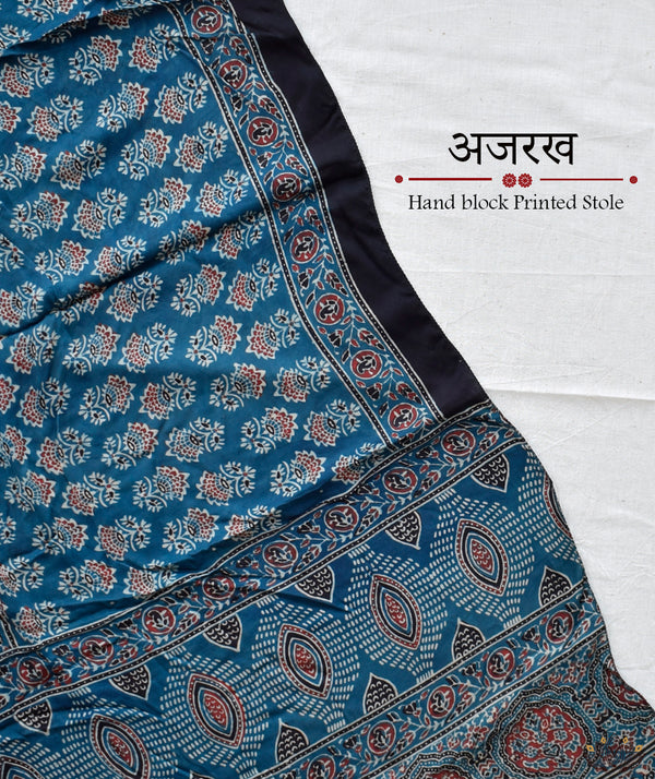 Ajrakh modal silk hand block printed stole