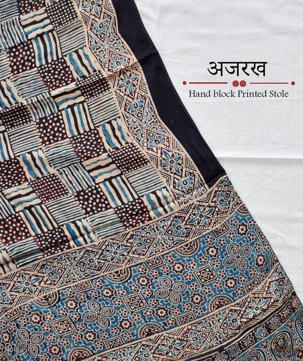 Ajrakh modal silk hand block printed stole