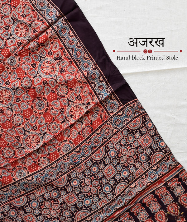 Ajrakh modal silk hand block printed stole