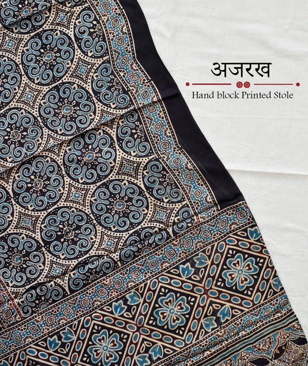 Ajrakh modal silk hand block printed stole