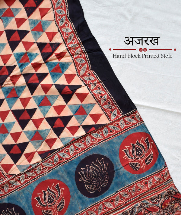 Ajrakh modal silk hand block printed stole