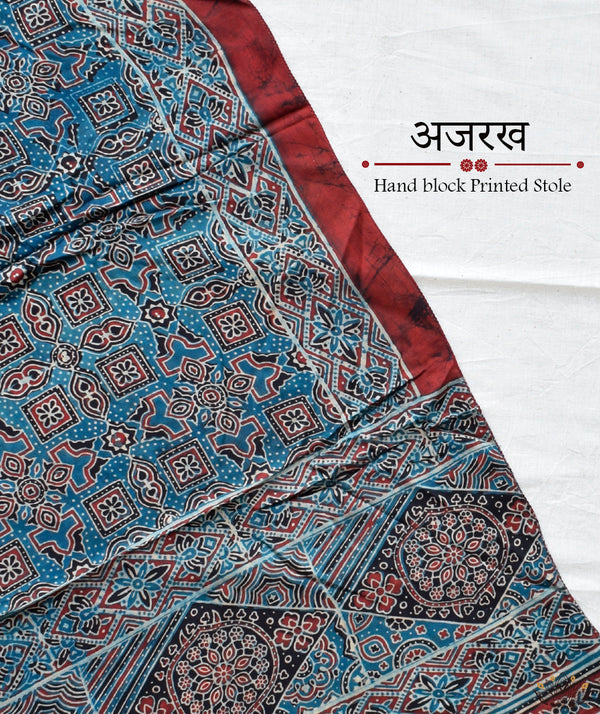 Ajrakh modal silk hand block printed stole