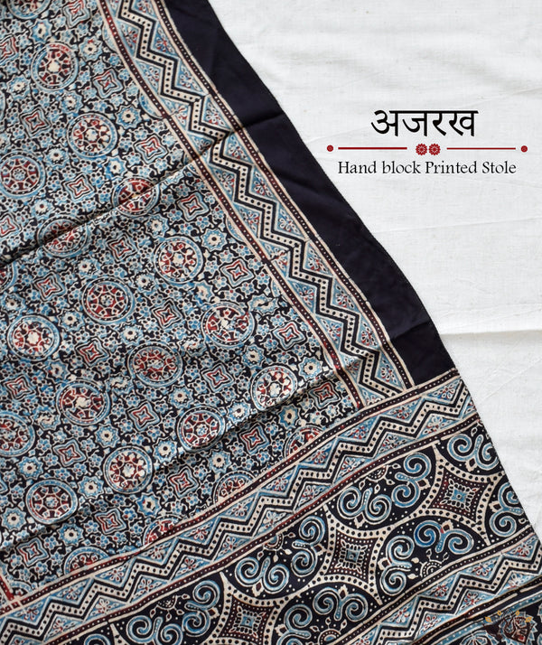 Ajrakh modal silk hand block printed stole