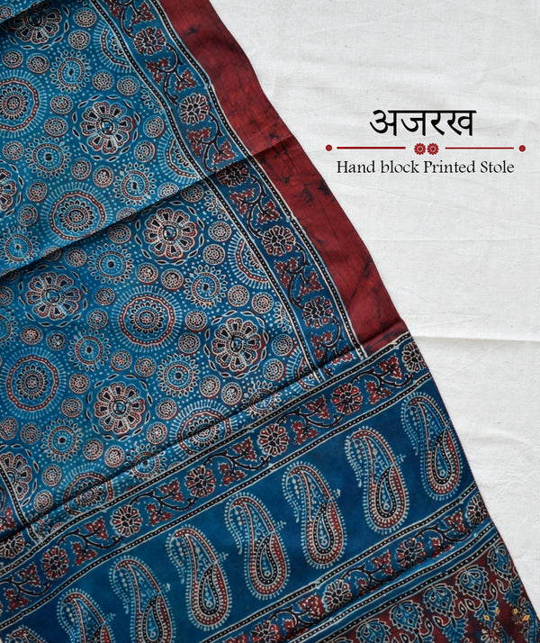 Ajrakh modal silk hand block printed stole