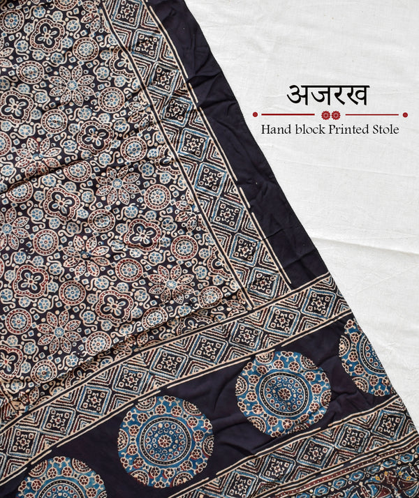 Ajrakh modal silk hand block printed stole