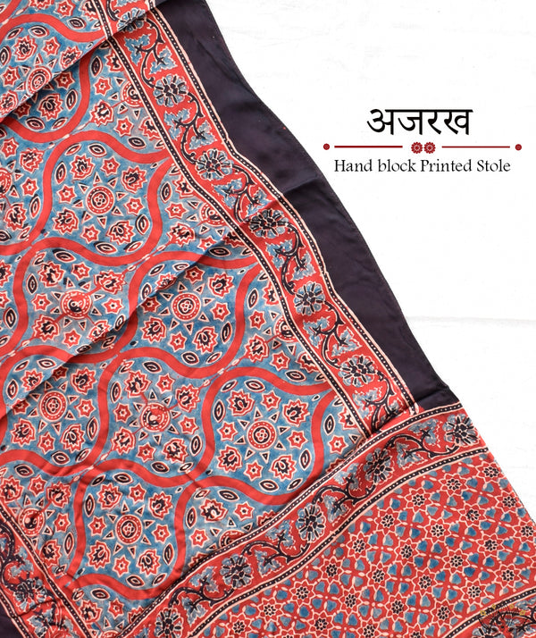 Ajrakh modal silk hand block printed stole
