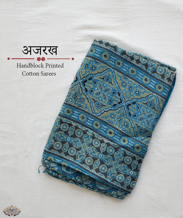 Ajrakh Handwoven Linen hand block printed saree