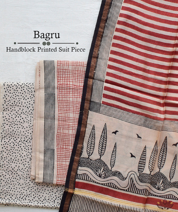 Exclusive Amounee Bagru Hand Block Printed Cotton Suit Piece with Kota Dupatta