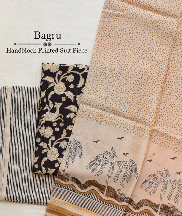 Exclusive Amounee Bagru Hand Block Printed Cotton Suit Piece with Kota Dupatta