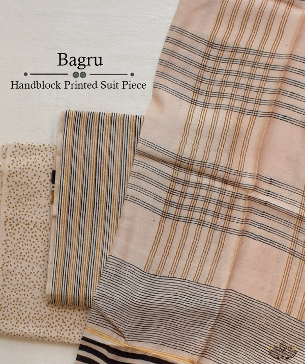 Exclusive Amounee Bagru Hand Block Printed Cotton Suit Piece with Kota Dupatta