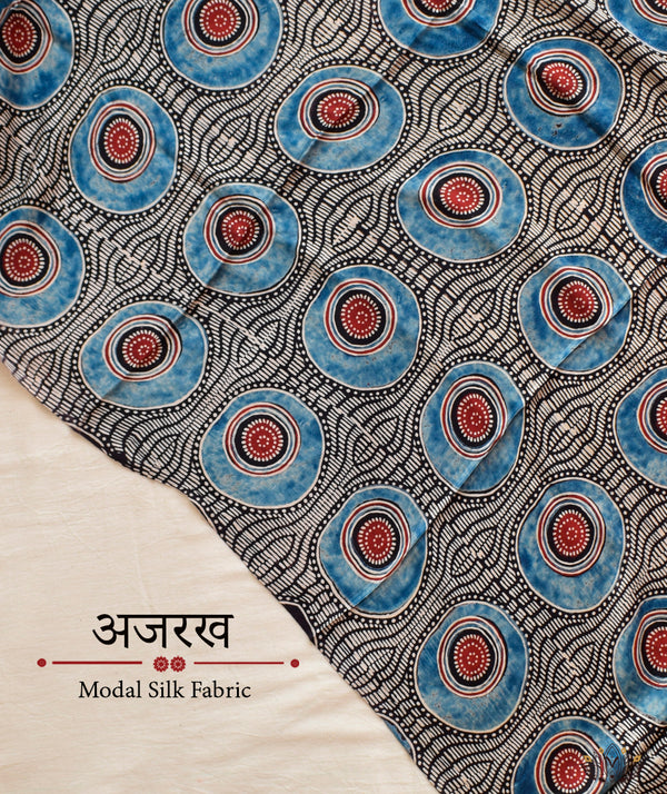 Ajrakh modal silk hand block printed yardage