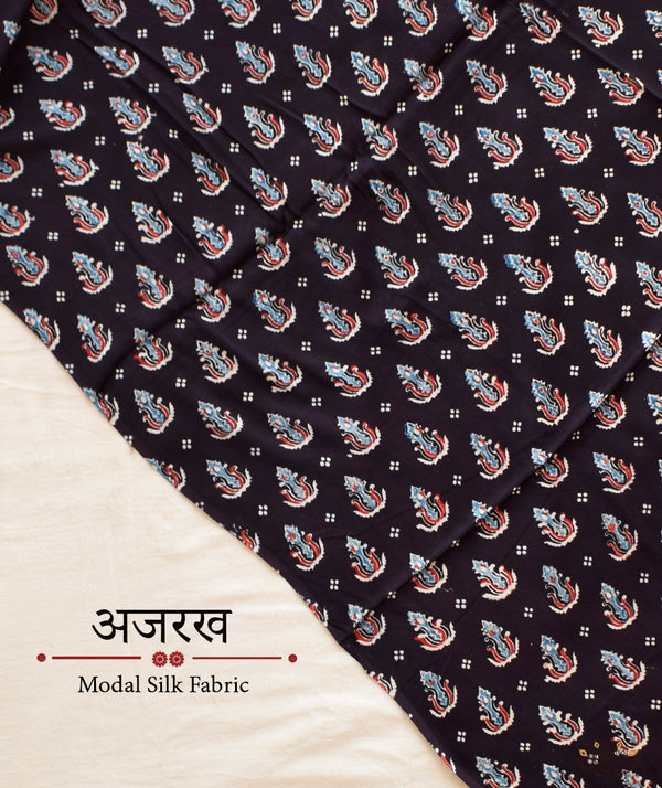 Ajrakh modal silk hand block printed yardage