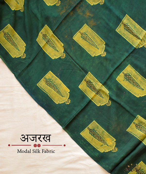 Ajrakh modal silk hand block printed yardage