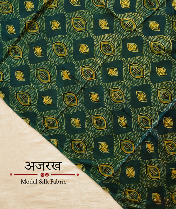 Ajrakh modal silk hand block printed yardage