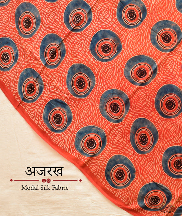 Ajrakh modal silk hand block printed yardage