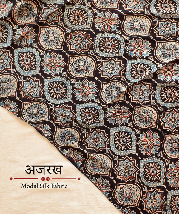 Ajrakh modal silk hand block printed yardage