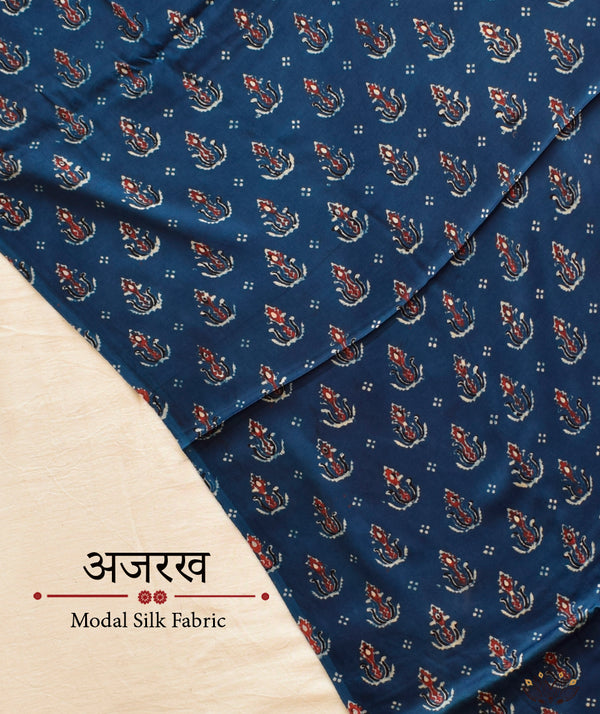 Ajrakh modal silk hand block printed yardage