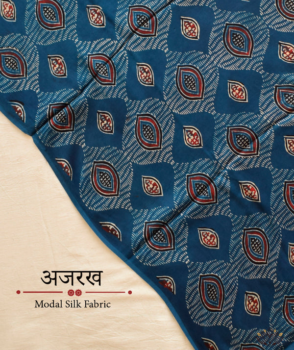 Ajrakh modal silk hand block printed yardage