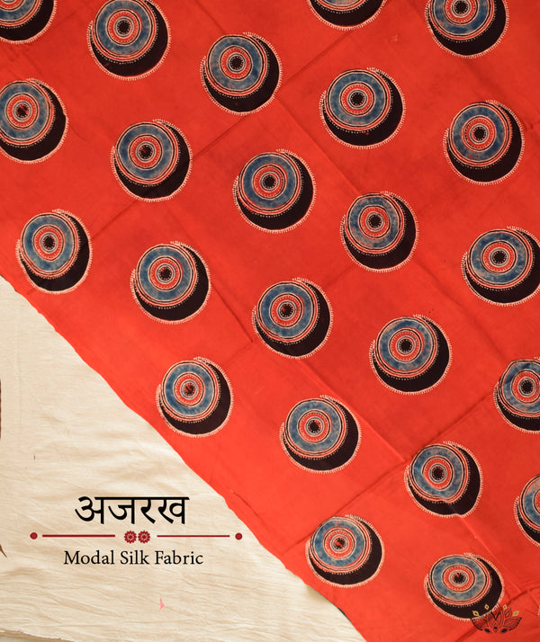 Ajrakh modal silk hand block printed yardage