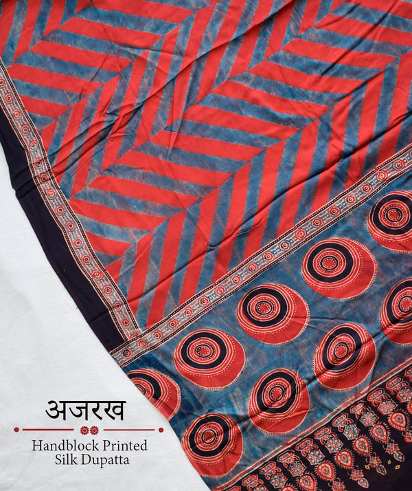 Ajrakh modal silk hand block printed dupatta