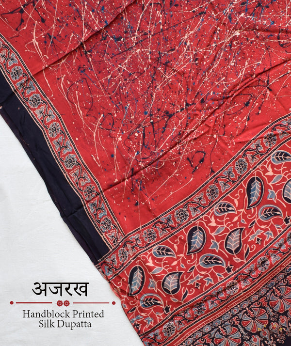 Ajrakh modal silk hand block printed dupatta